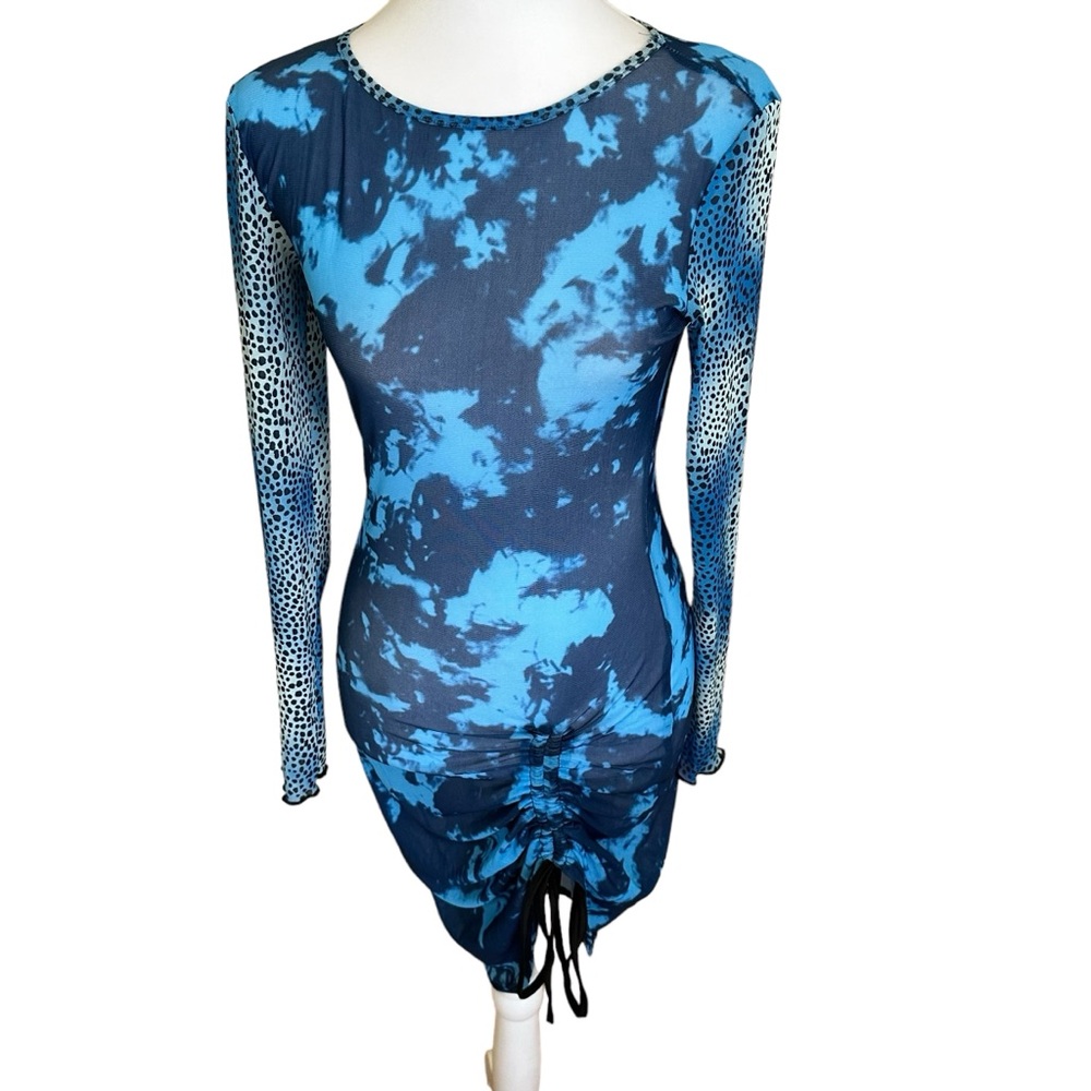 Women’s Sheer Mesh Long Sleeve Bodycon Cover Up Dress Blue Size Small NWOT - Picture 9 of 12